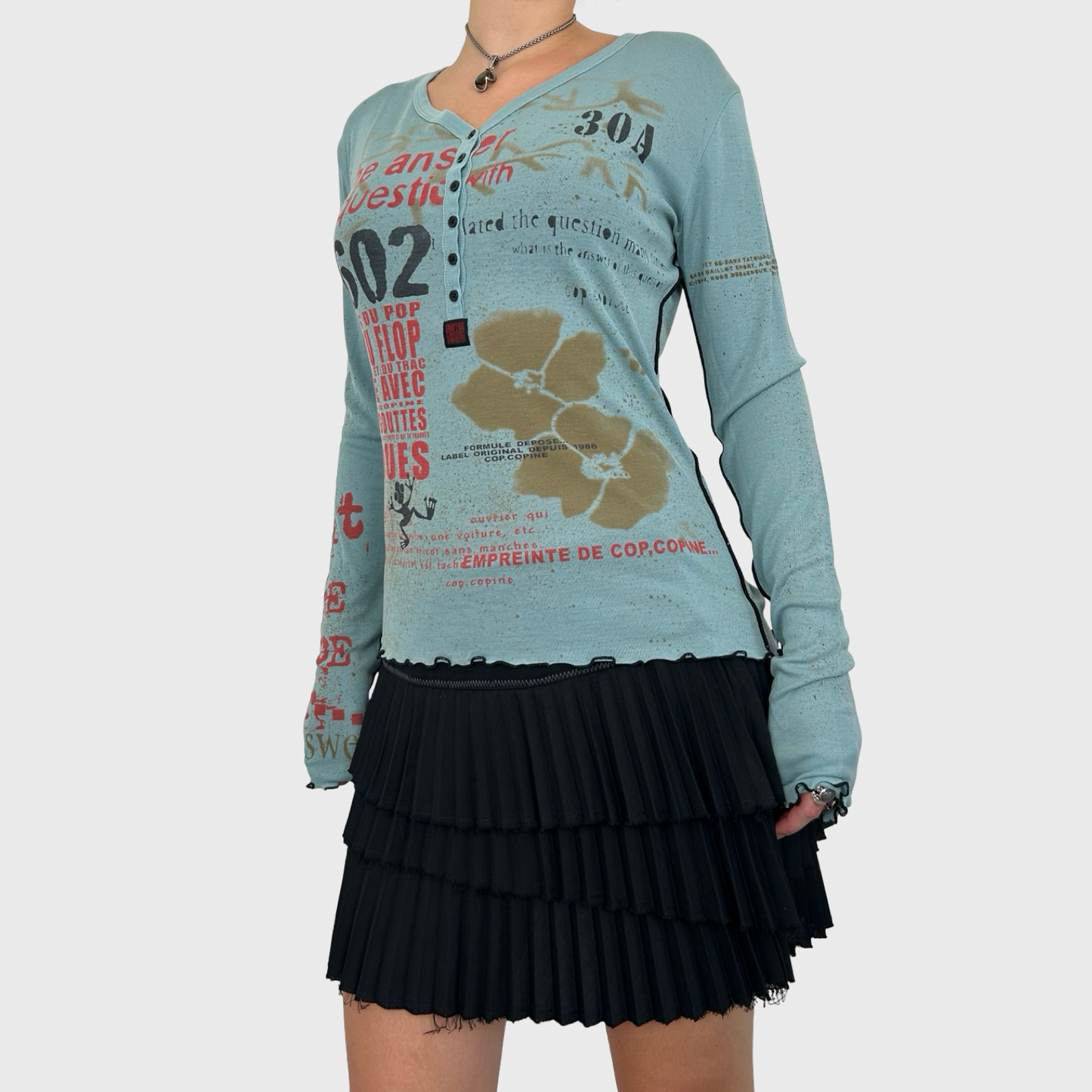Cop Copine Blue Graphic Button Long Sleeve - M