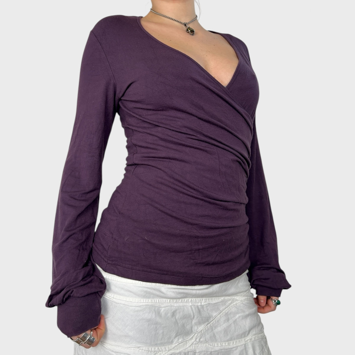 Miss Sixty Purple Ruched Slouchy Long Sleeve Top - S/M