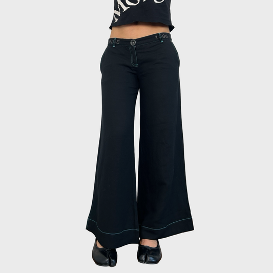 Cop Copine Black & Blue Linen Wide Leg Trousers - S/M