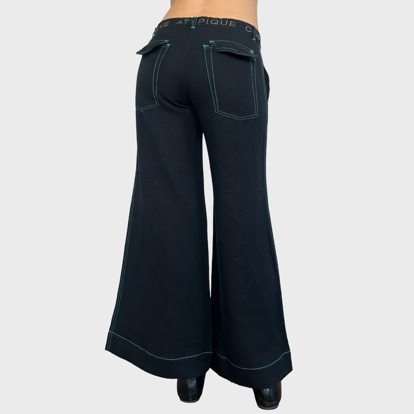 Cop Copine Black & Blue Linen Wide Leg Trousers - S/M