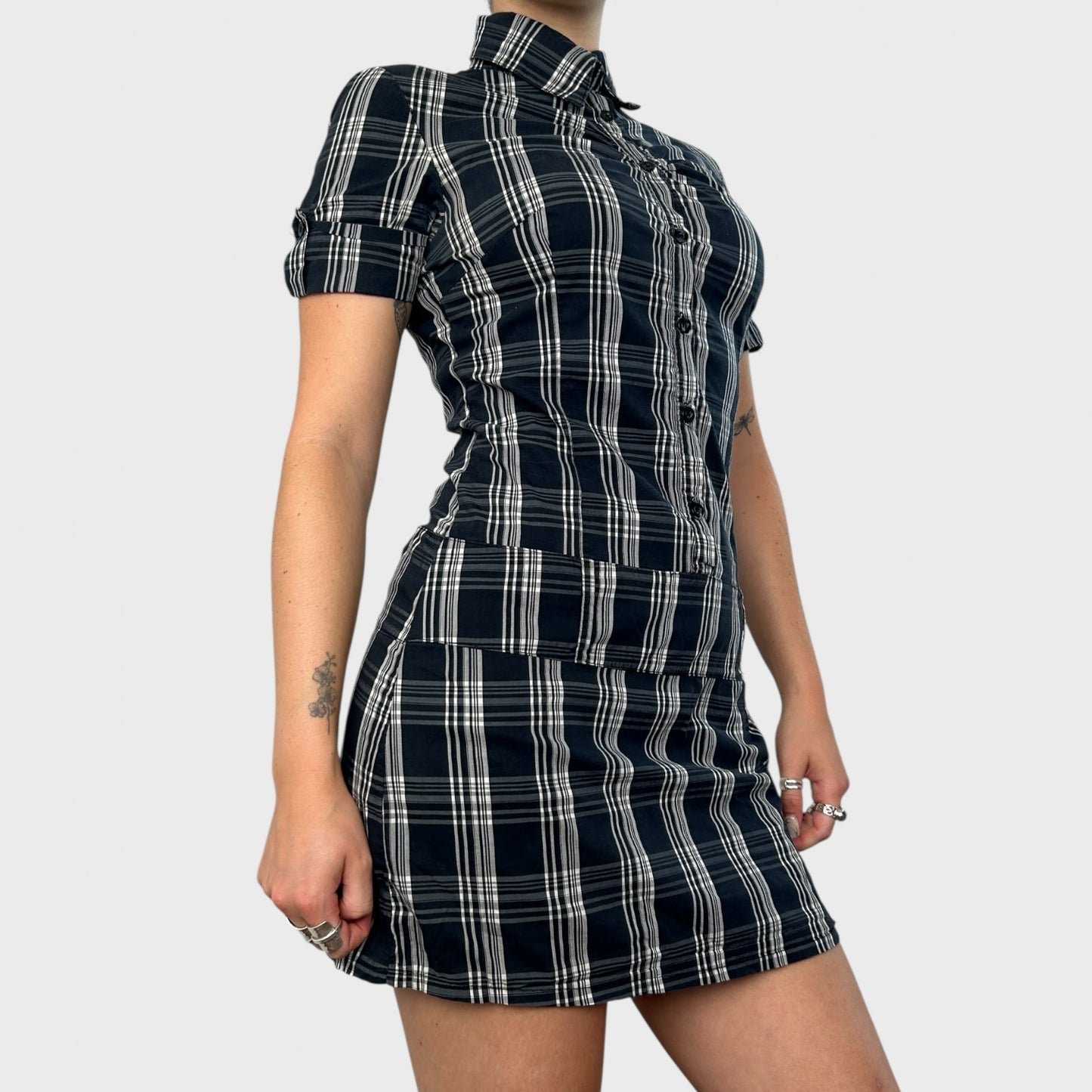 Checked Button-Up Shirt Dress - S/M