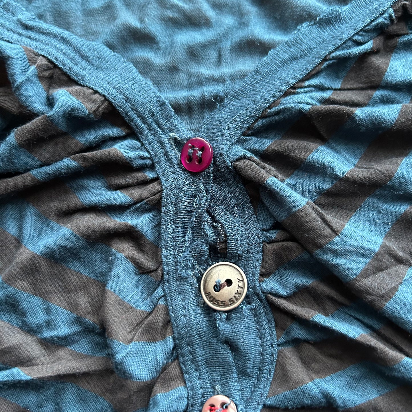 Miss Sixty Striped V-Neck Long Sleeve Top - S