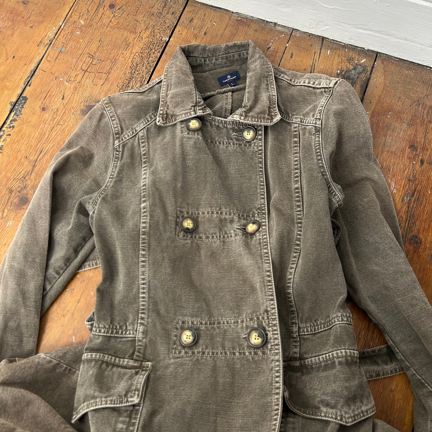 Long Denim Trench Coat - L