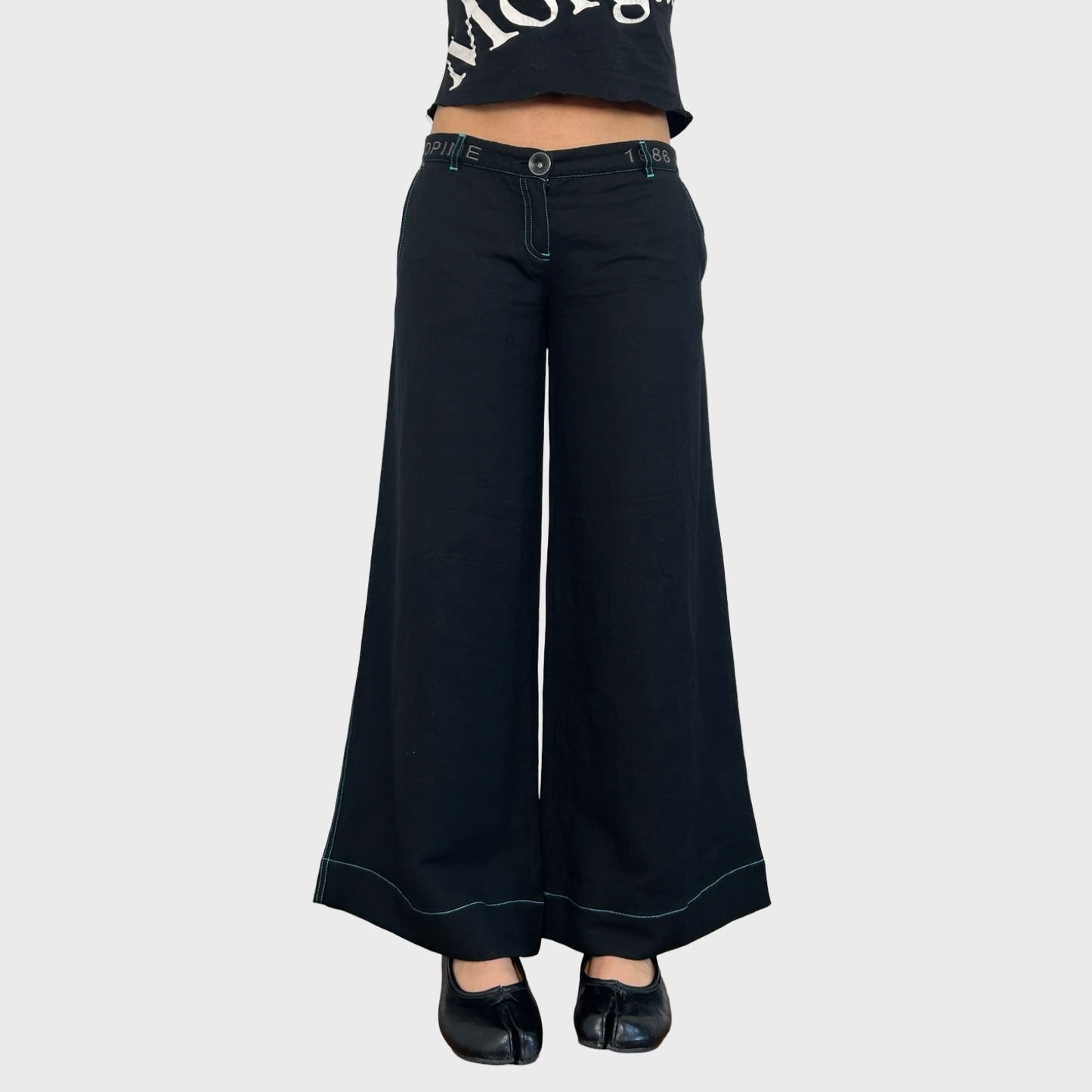 Cop Copine Black & Blue Linen Wide Leg Trousers - S/M