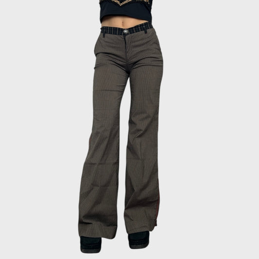 Cop Copine Brown Pinstripe Wide Leg Trousers - S