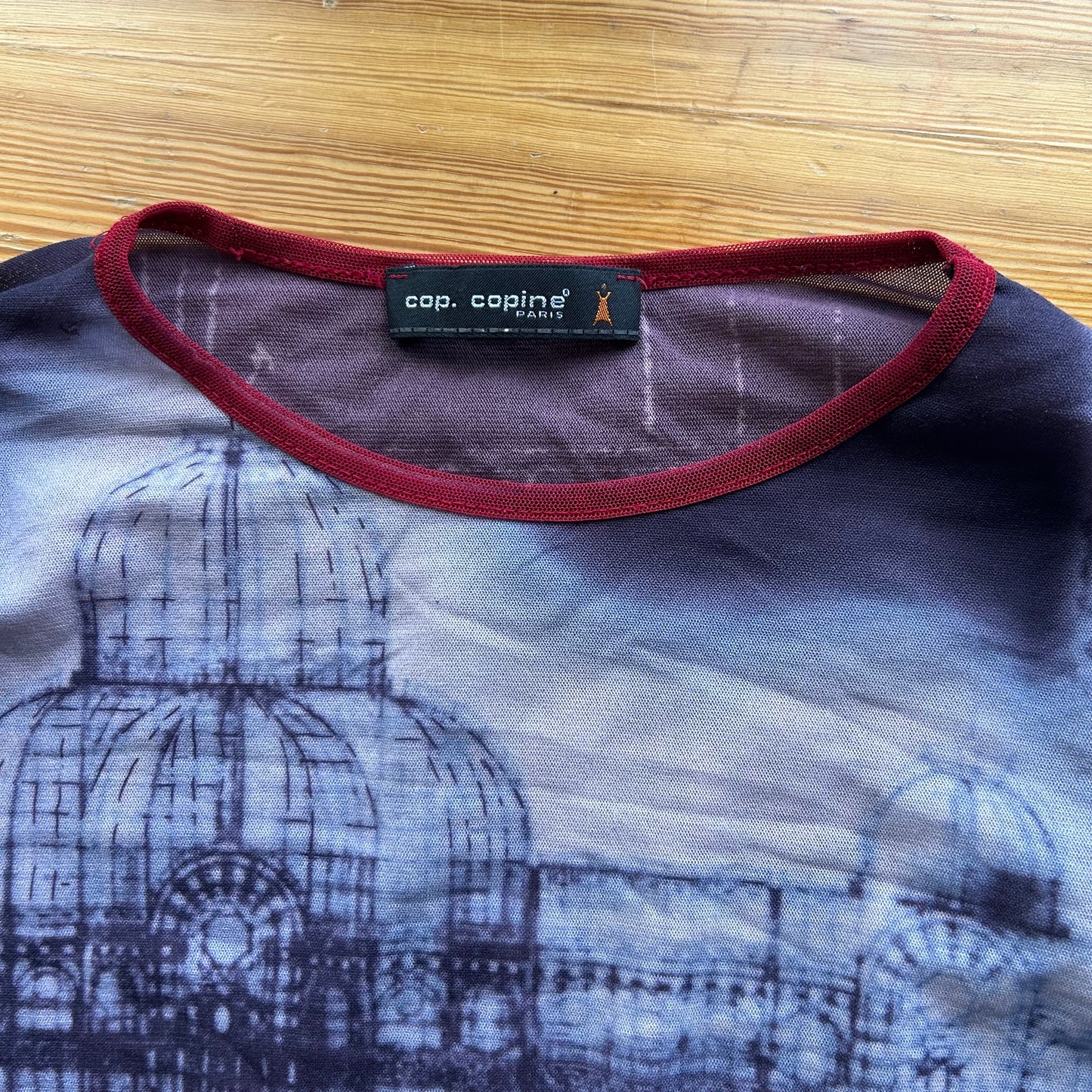 Cop Copine Graphic Paris Print Long Sleeve Mesh Top - S/M