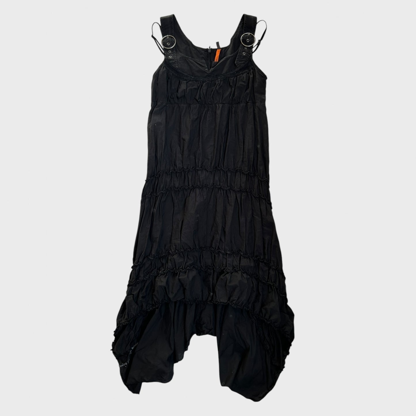 Cop Copine Black Archival Ruched Asymmetric Hem Midi Dress