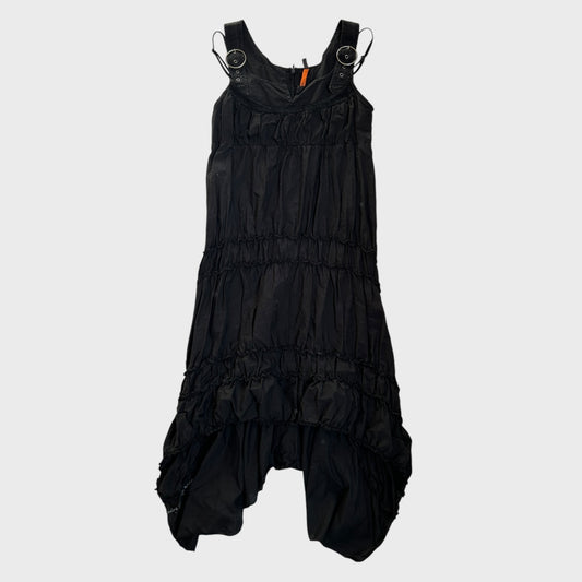 Cop Copine Black Archival Ruched Asymmetric Hem Midi Dress