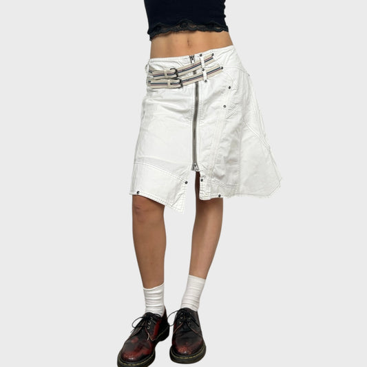 White Buckle Midi Skirt - M/L