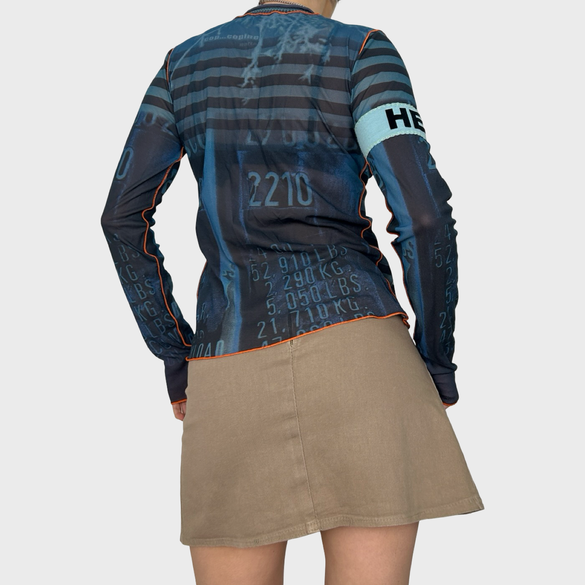 Cop Copine Graphic Mesh Double Zip Long Sleeve Top - M
