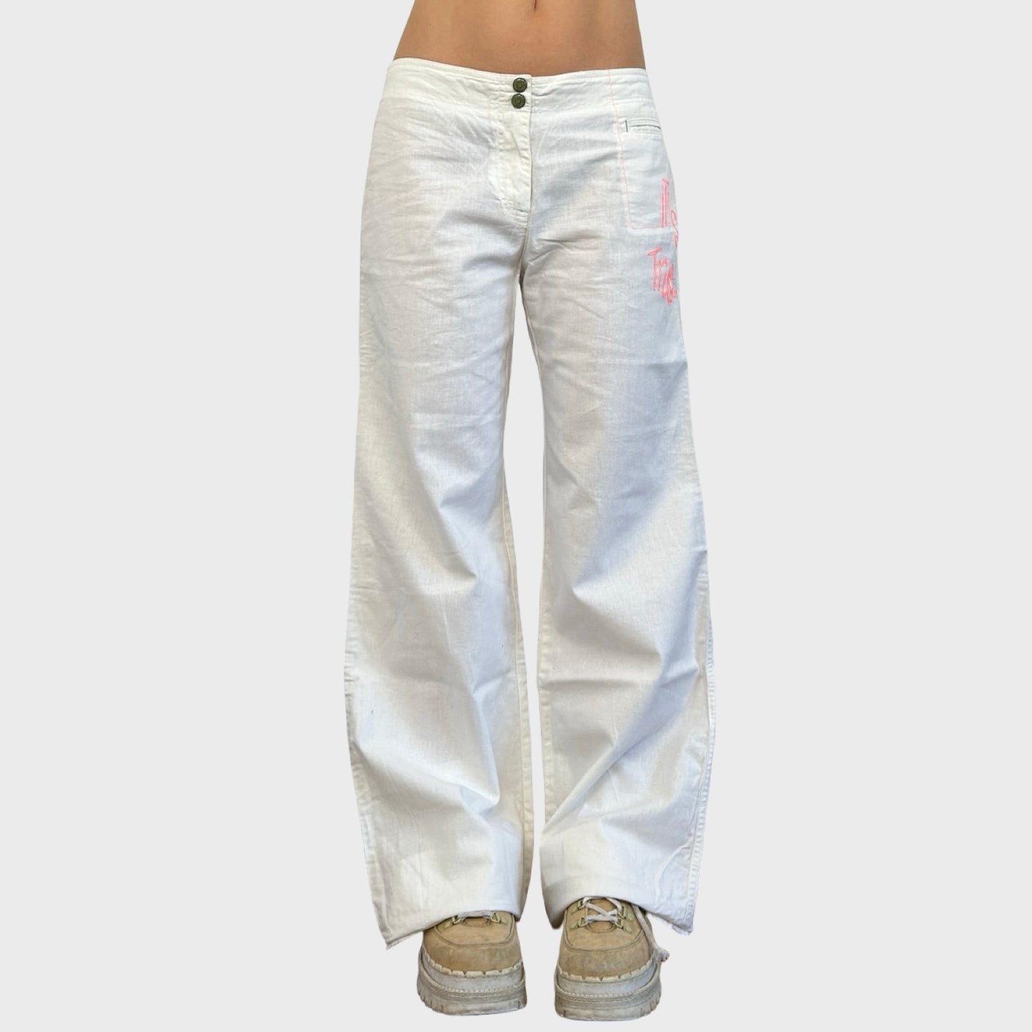 Cop Copine White Linen Wide Leg Trousers - L