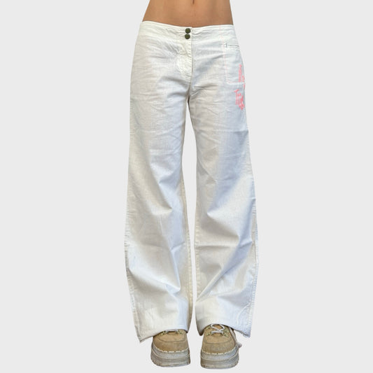 Cop Copine White Linen Wide Leg Trousers - L