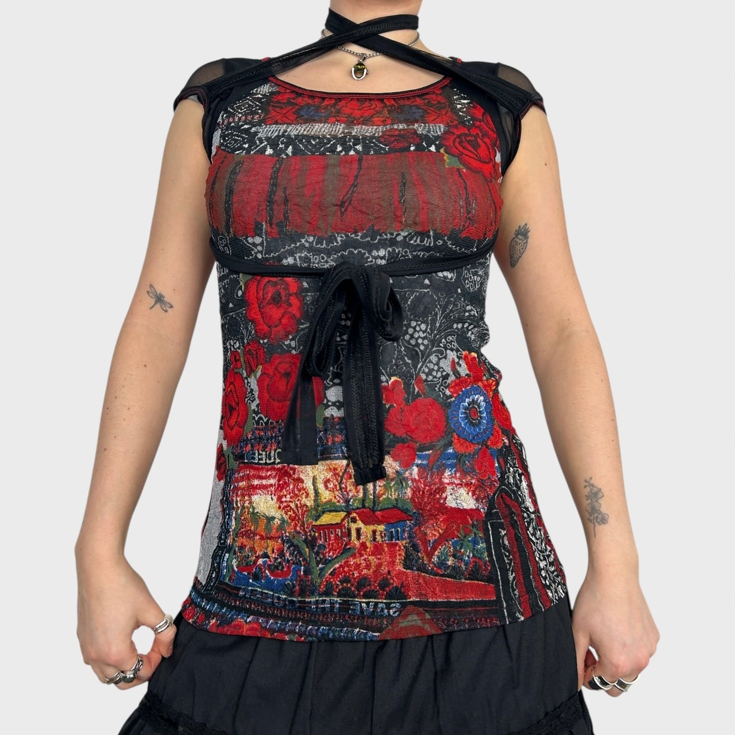 Save The Queen Multiwear Tie Mesh Top - S