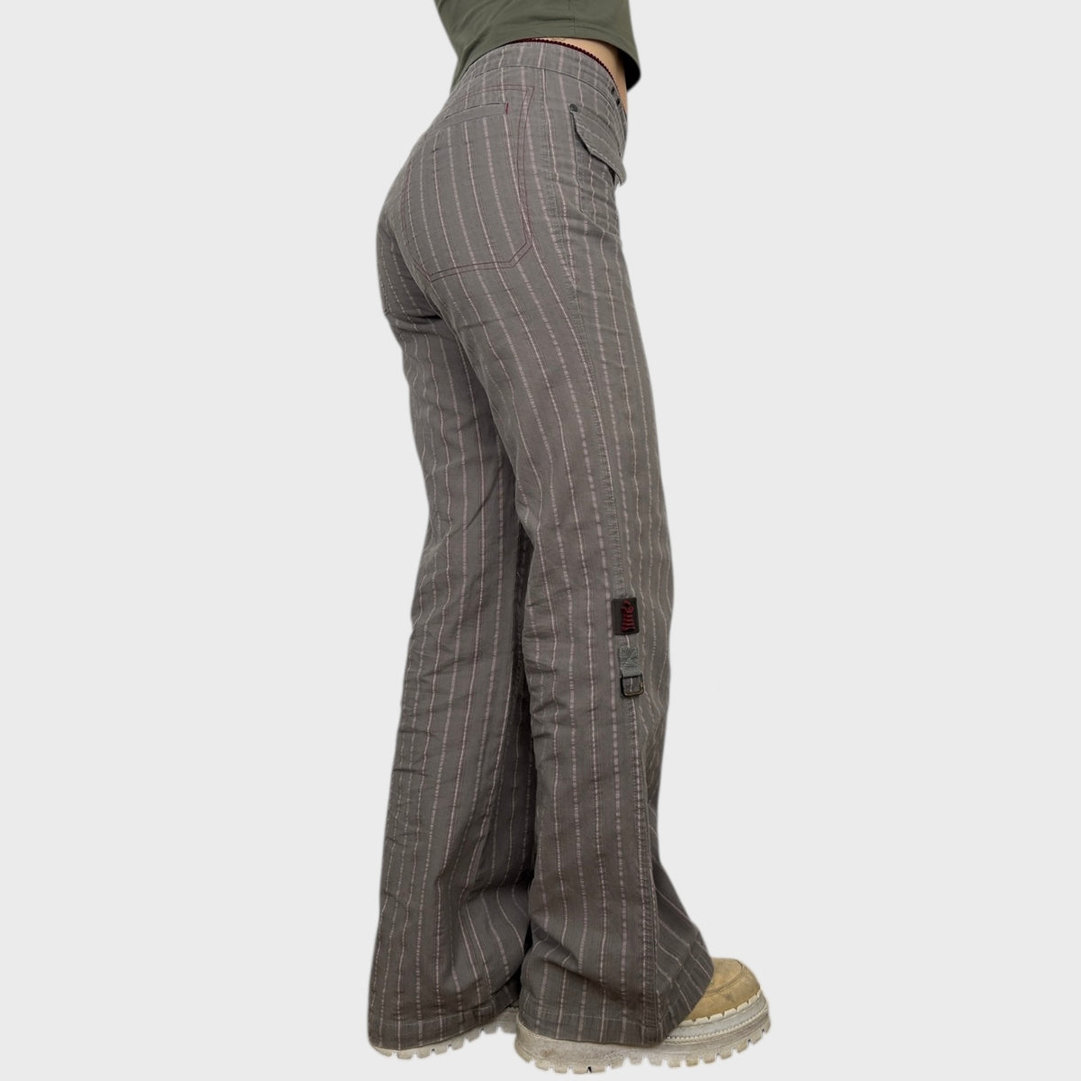 Cop Copine Grey & Pink Pinstripe Trousers - M