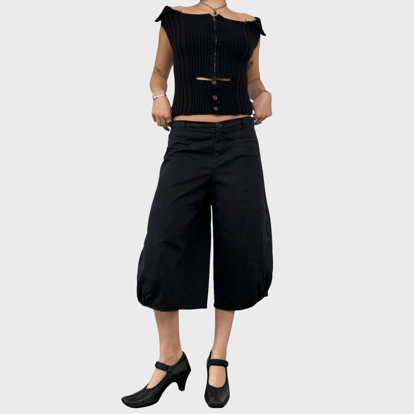 Cop Copine Wide Leg Button Capri Pants - L