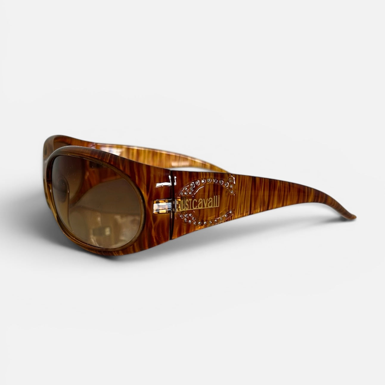 Roberto Cavalli Brown Wraparound Striped Sunglasses