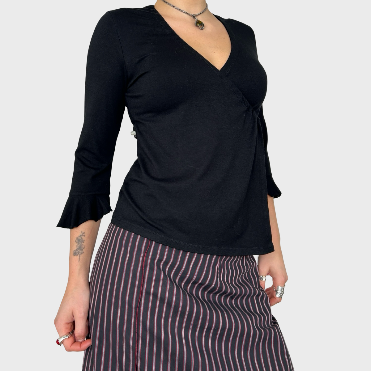 Cop Copine Black Slinky Toggle Tie Side Top - M