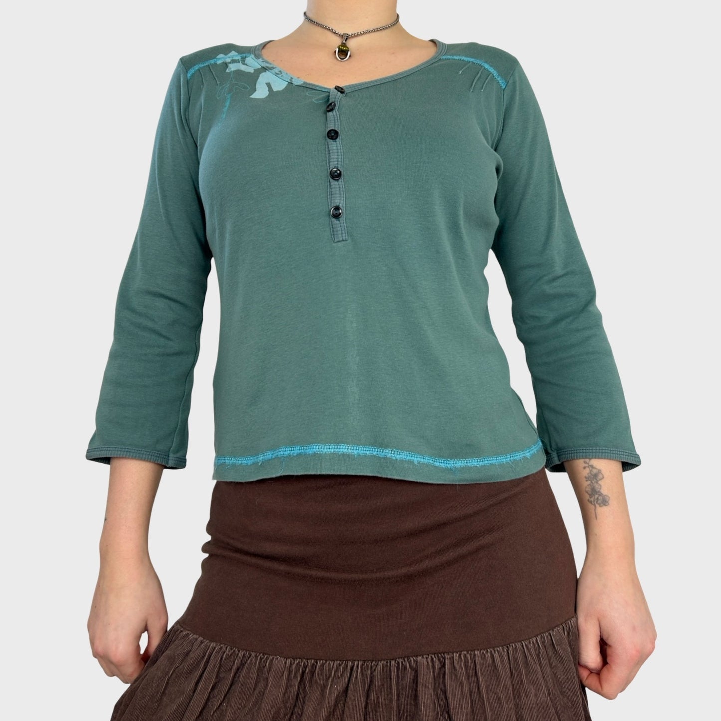 Cop Copine Turquoise Button V-Neck Top - S