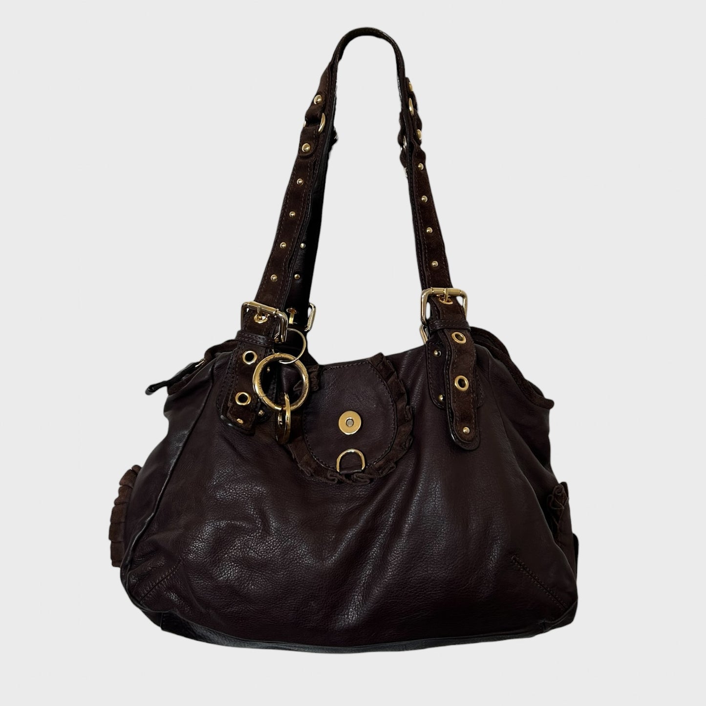 Blumarine Chocolate Brown 2000s Leather Handbag