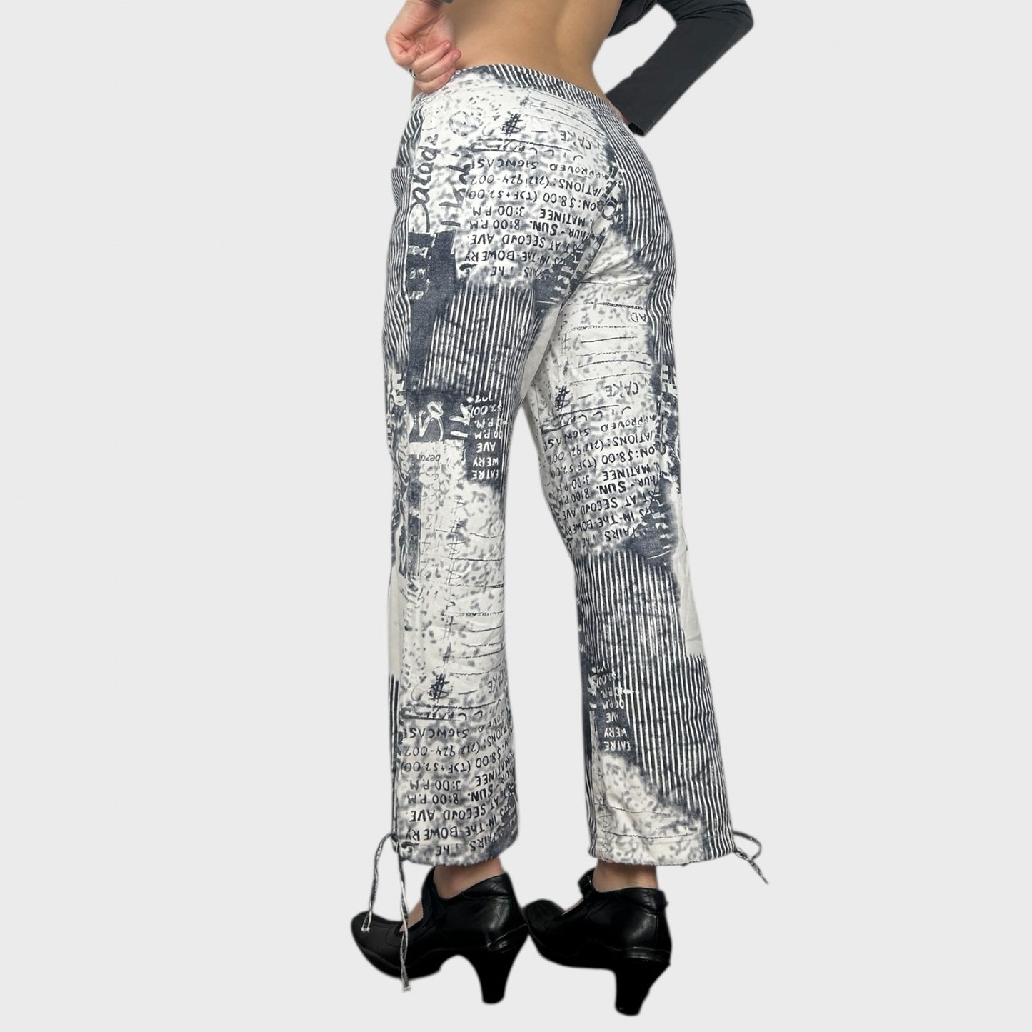 Vintage Graphic Print Wide Leg Trousers - M