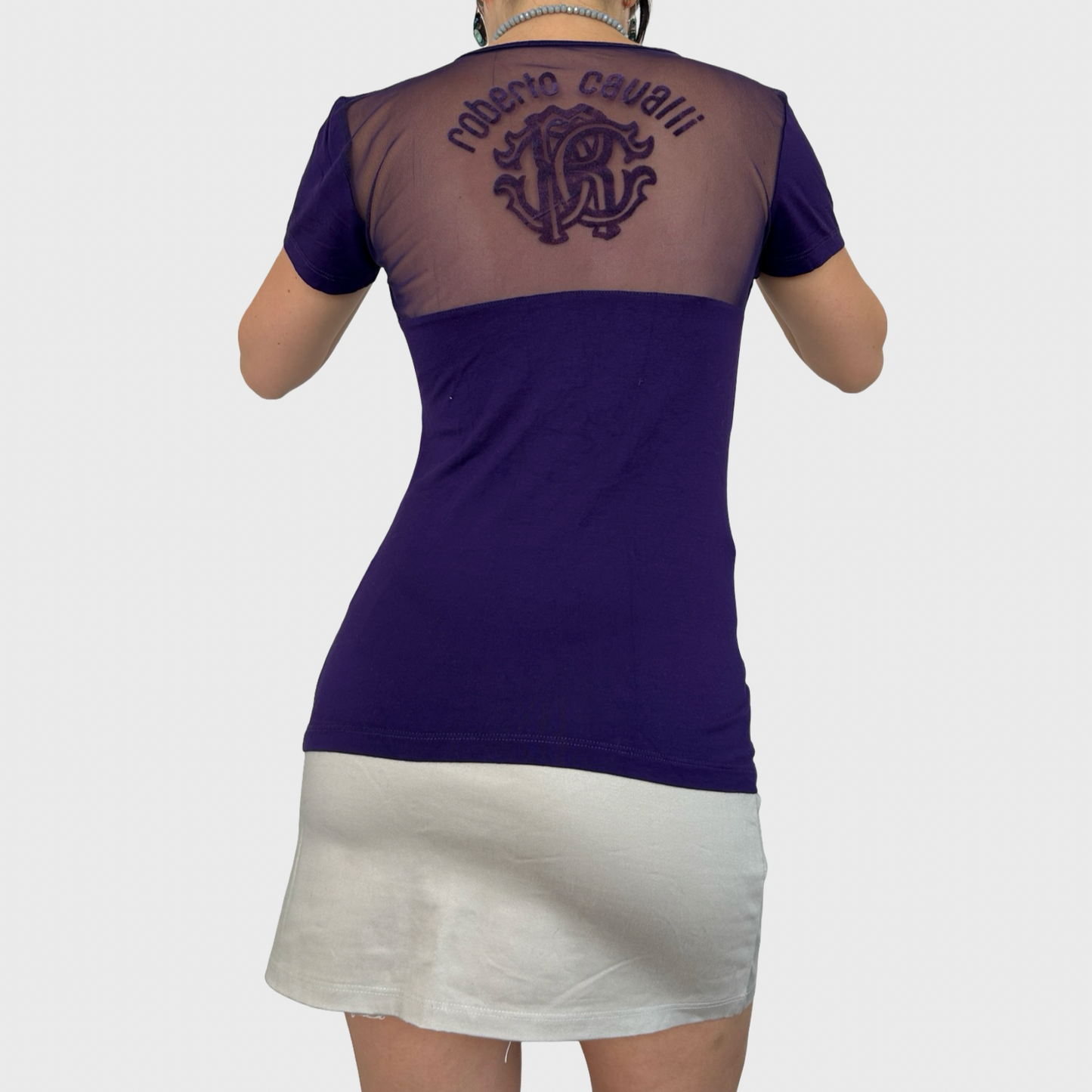 Roberto Cavalli Mesh Back Logo Print Top - M