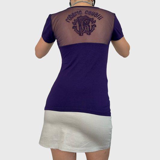 Roberto Cavalli Mesh Back Logo Print Top - M
