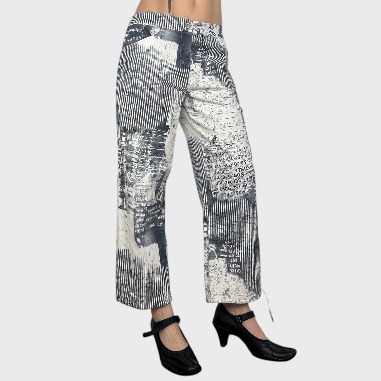 Vintage Graphic Print Wide Leg Trousers - M