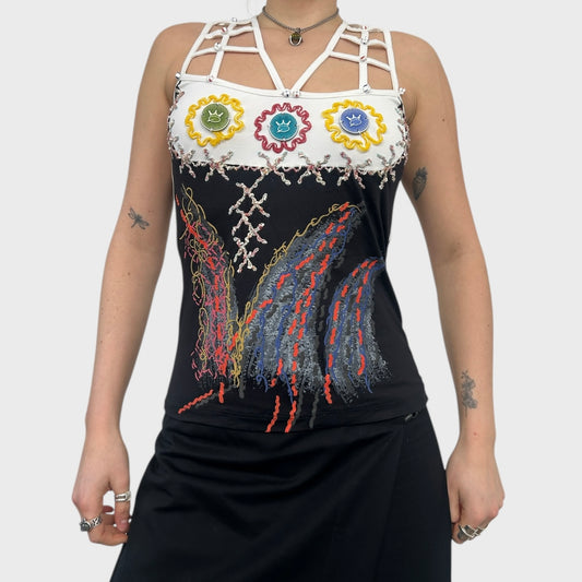 Save The Queen Graphic Cut Out Cage Top - M