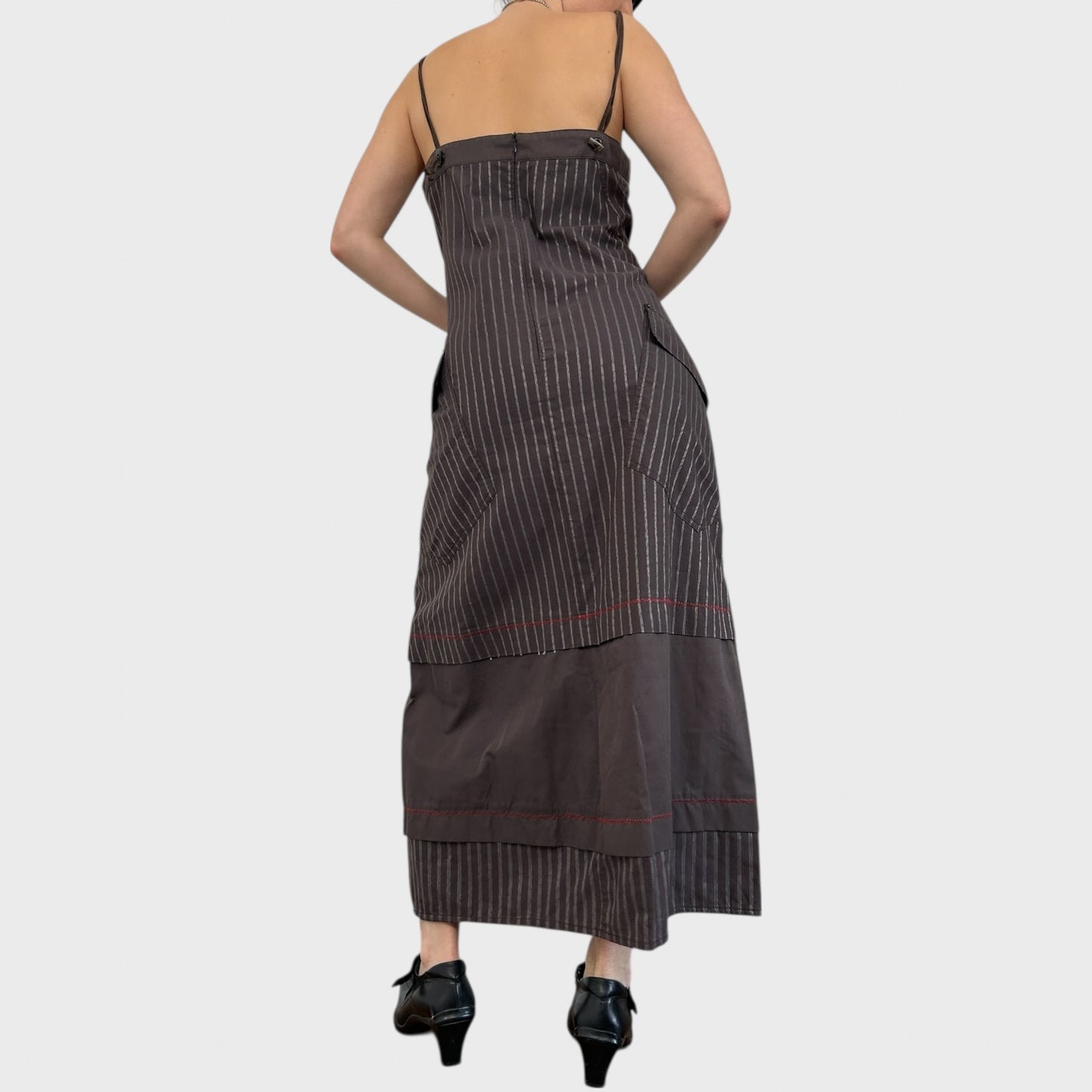 Cop Copine Brown Striped Maxi Dress - L