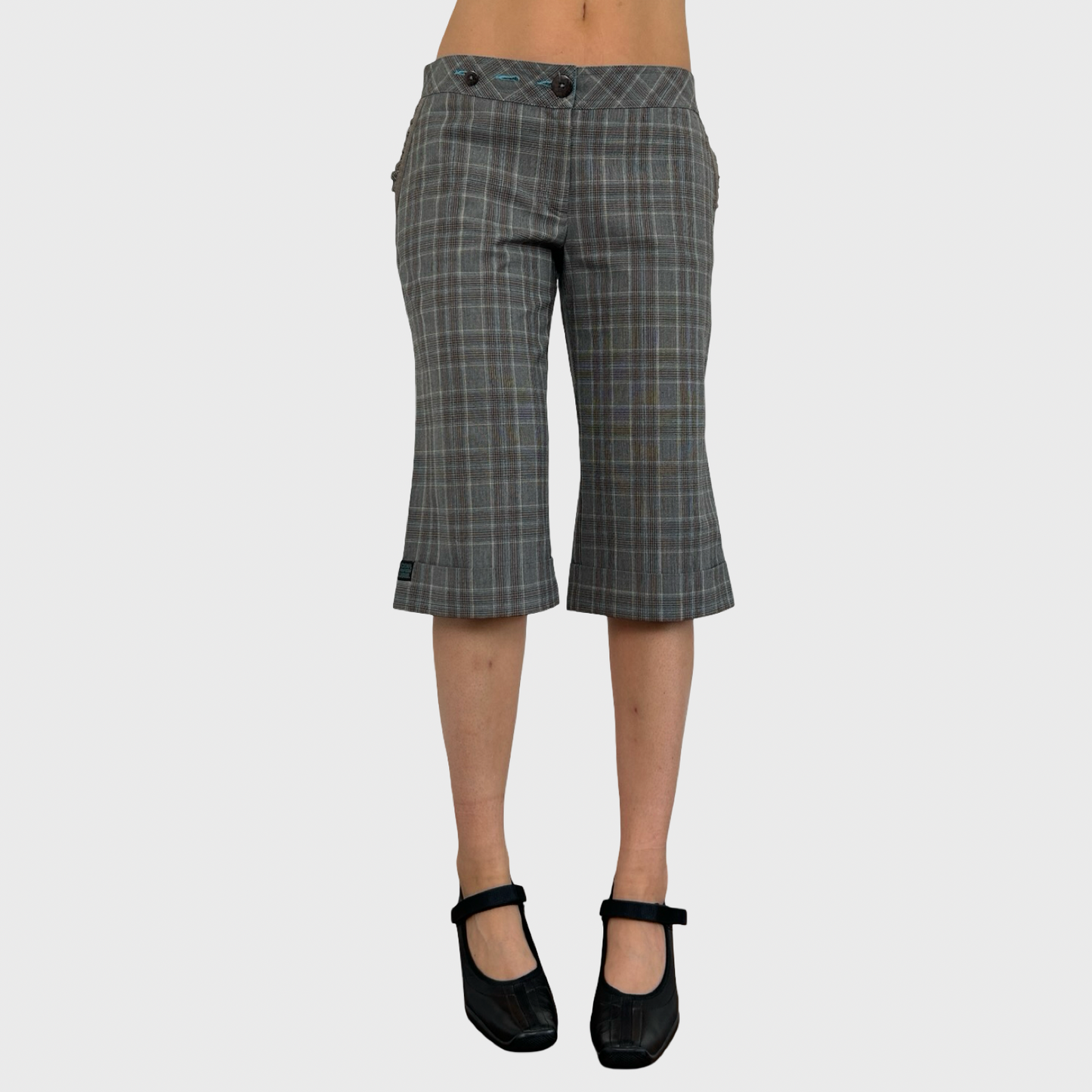 Cop Copine Grey Check Capri Trousers - M/L