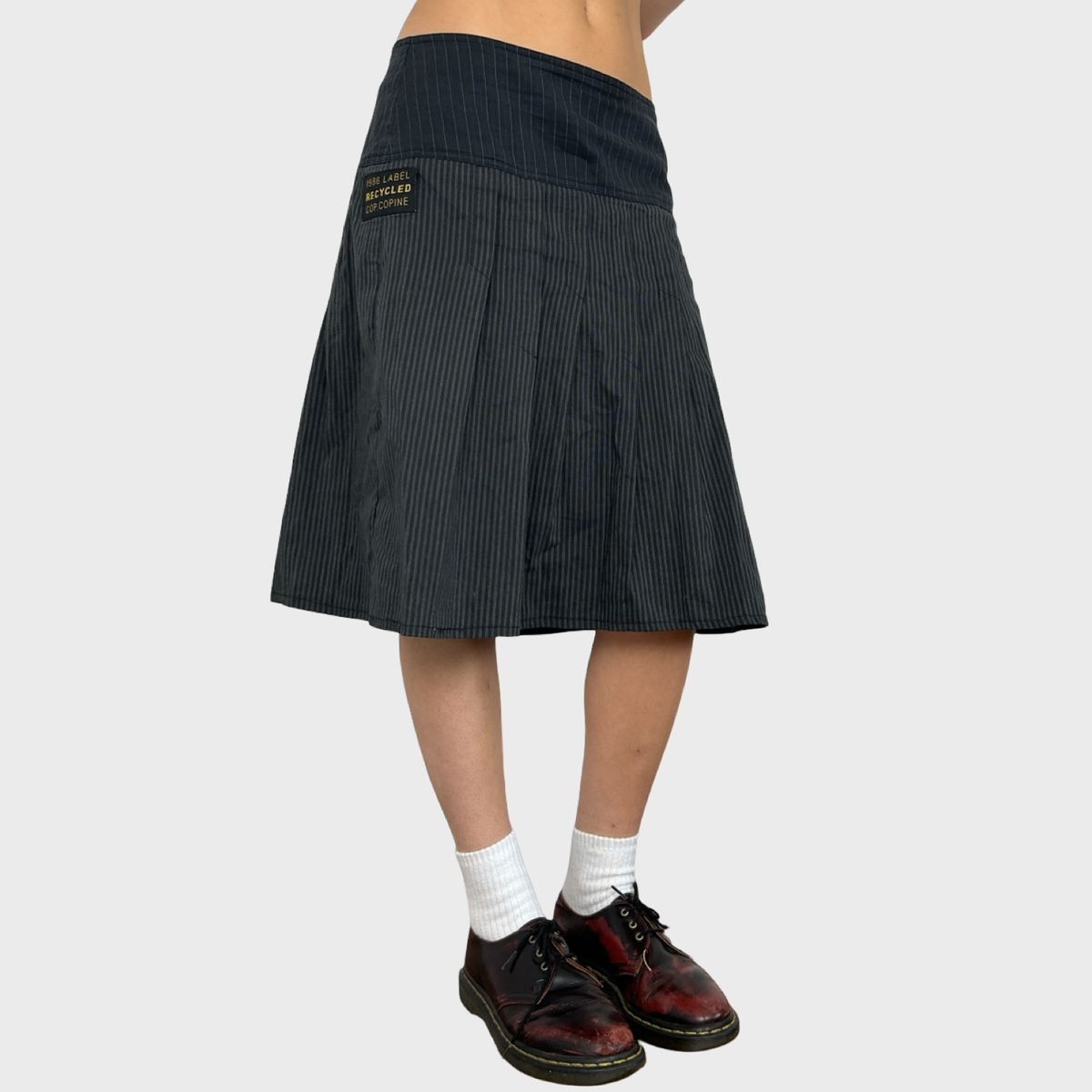 Cop Copine Grey Pinstripe Midi Skirt - L