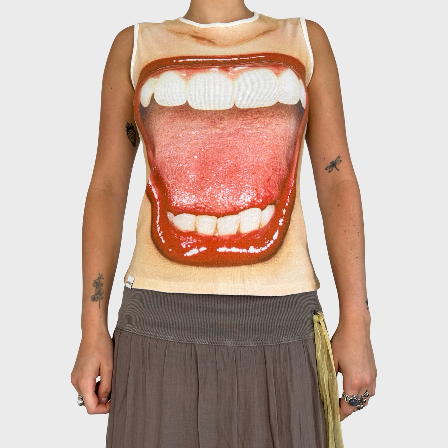 Rare Desigual Screaming Mouth Print Tank Top - M