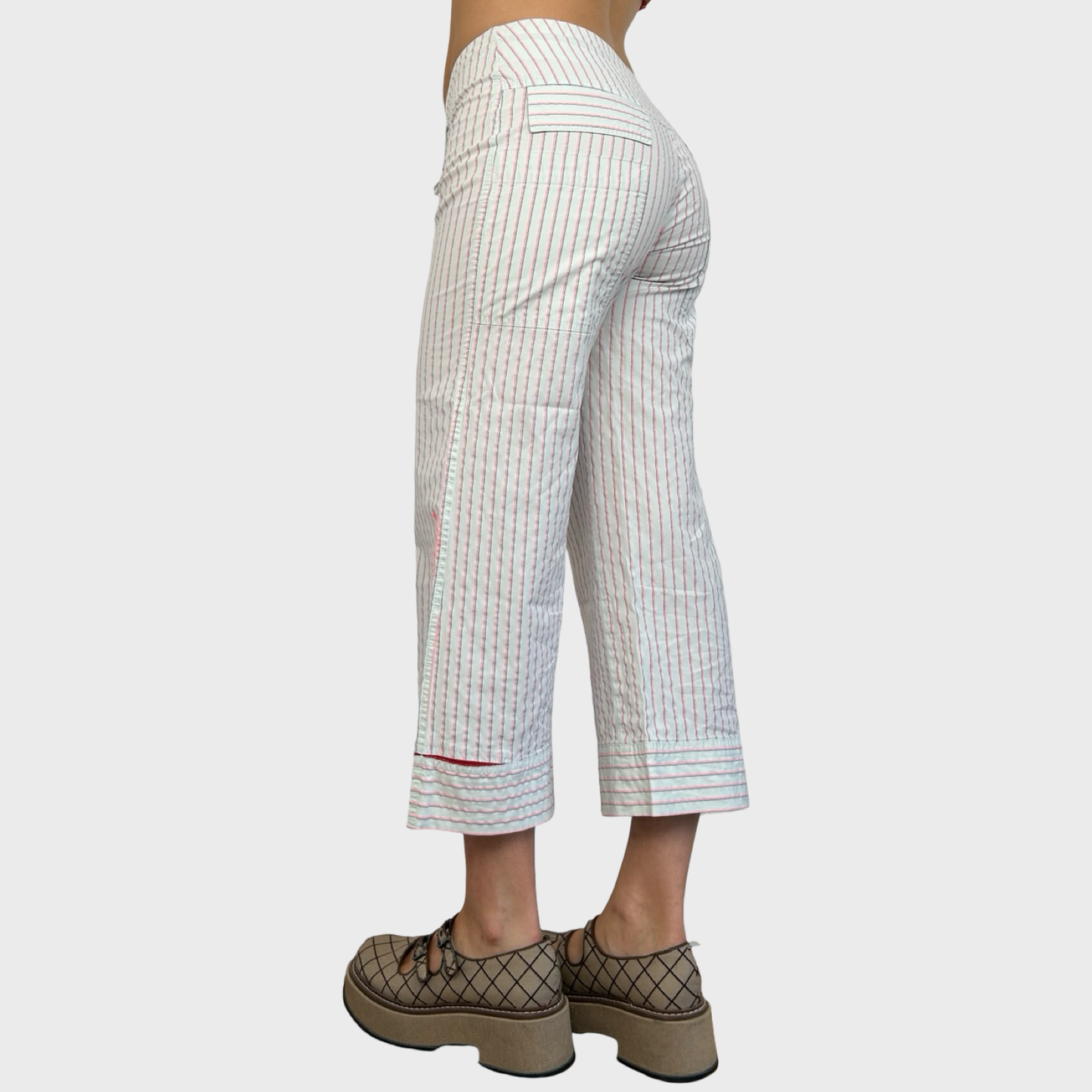 Cop Copine White & Pink Striped Capri Trousers - S