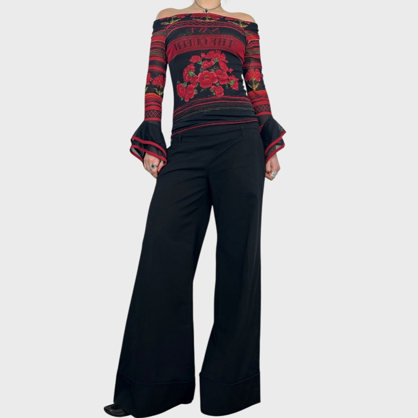 Save The Queen Rose Mesh Long Sleeve Top - M