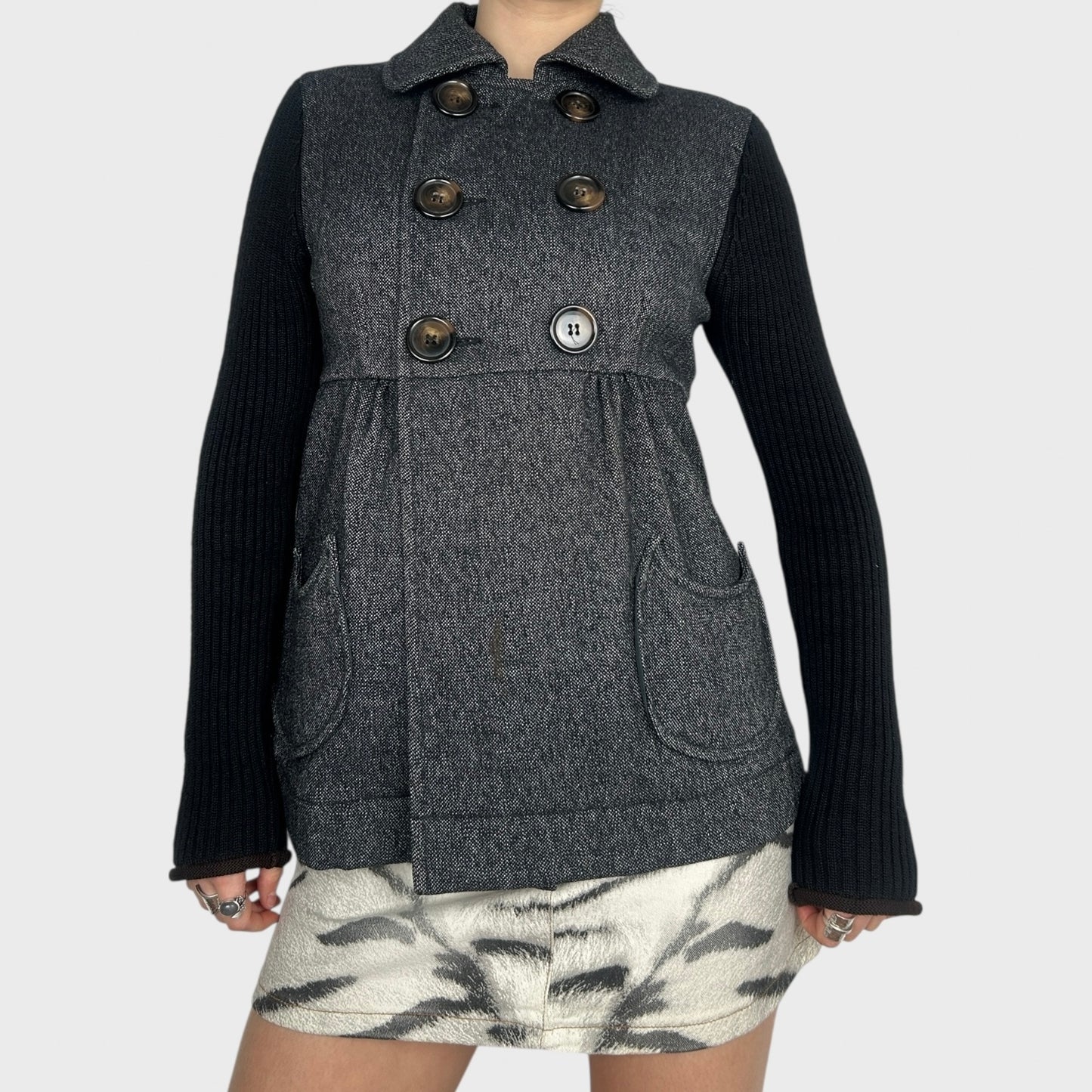 Cop Copine Grey Wool Peacoat - M