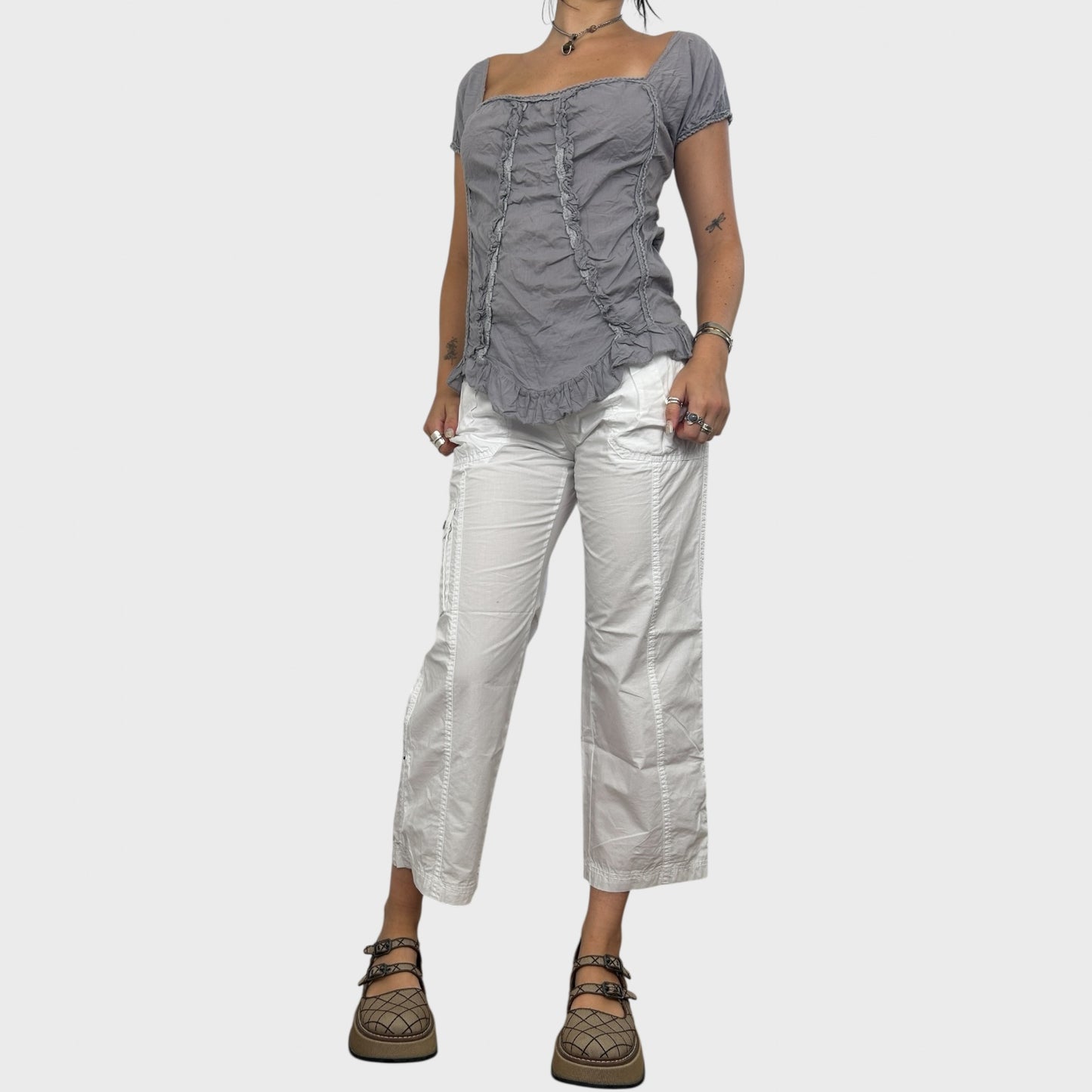 White Cargo Capris - S