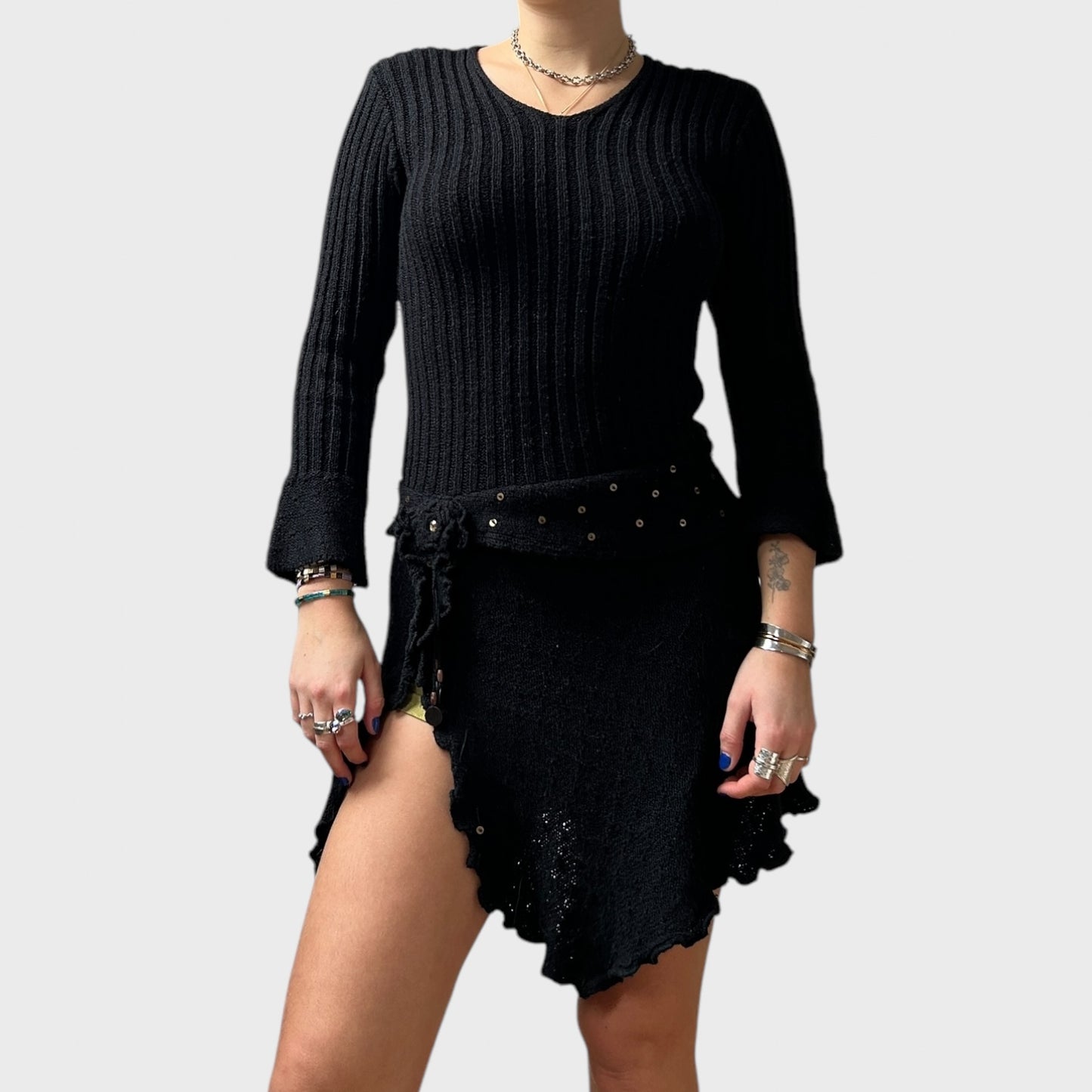 Vintage 90s Black Knitted Mini Dress