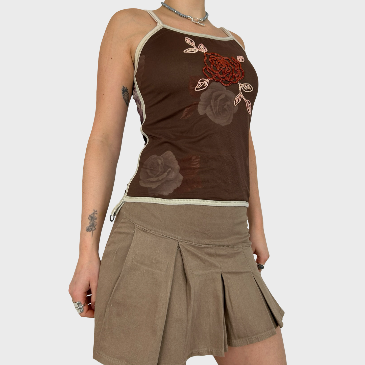Save The Queen Rose Mesh Overlay Cami - M