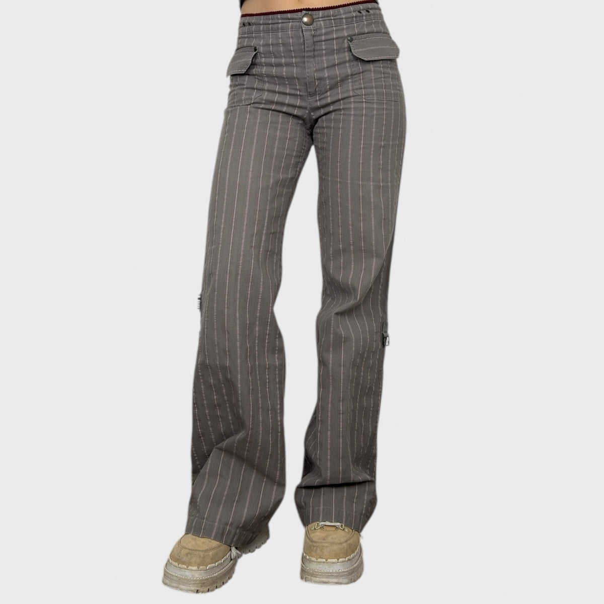 Cop Copine Grey & Pink Pinstripe Trousers - M