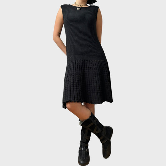 Black Knitted Drop Waist Midi Dress