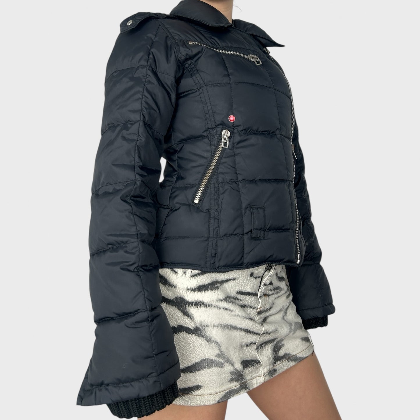 Miss Sixty Black Puffer Jacket with Asymmetric Zip - M