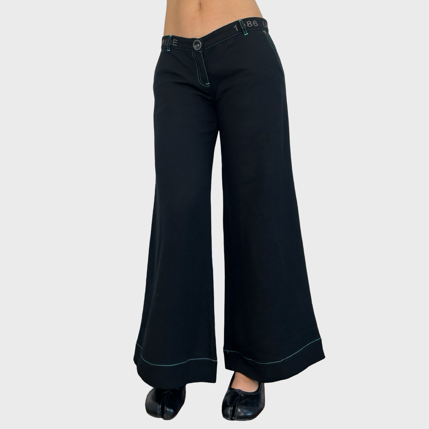 Cop Copine Black & Blue Linen Wide Leg Trousers - S/M