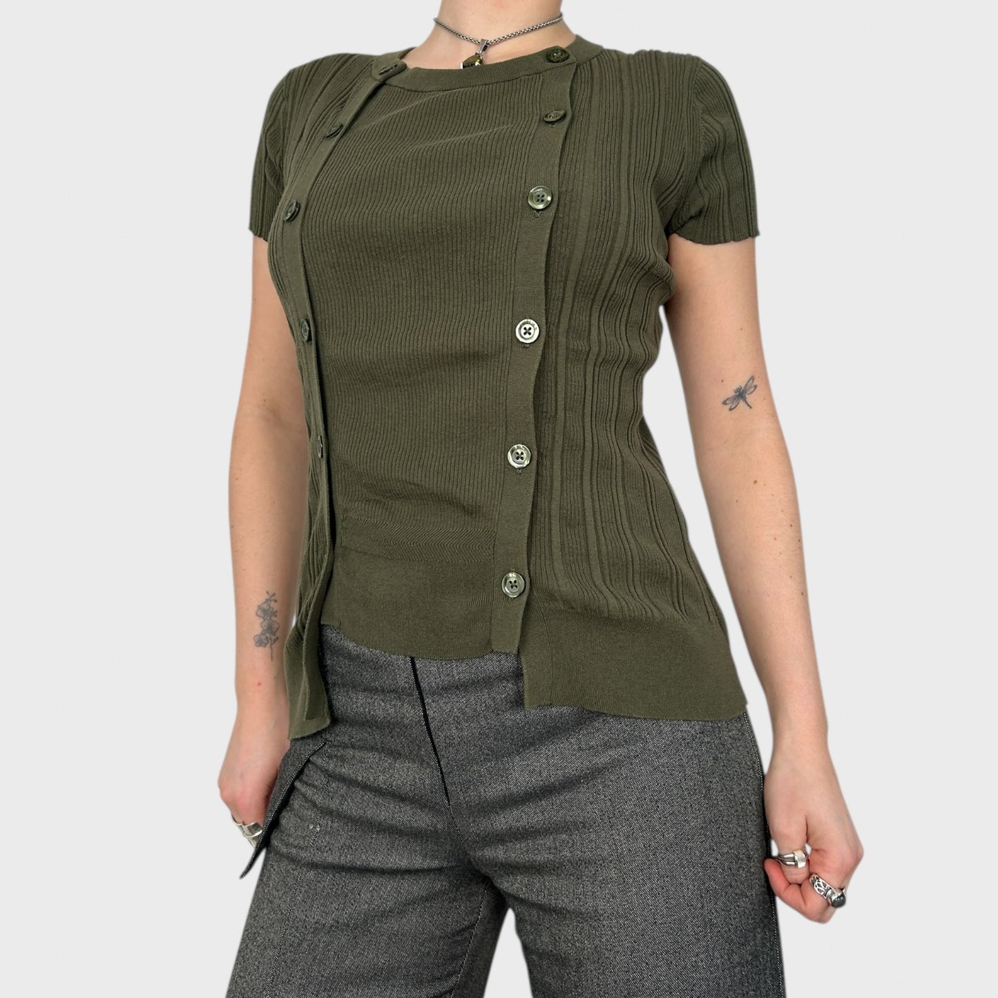 Diesel Khaki Asymmetric Button Top - M/L