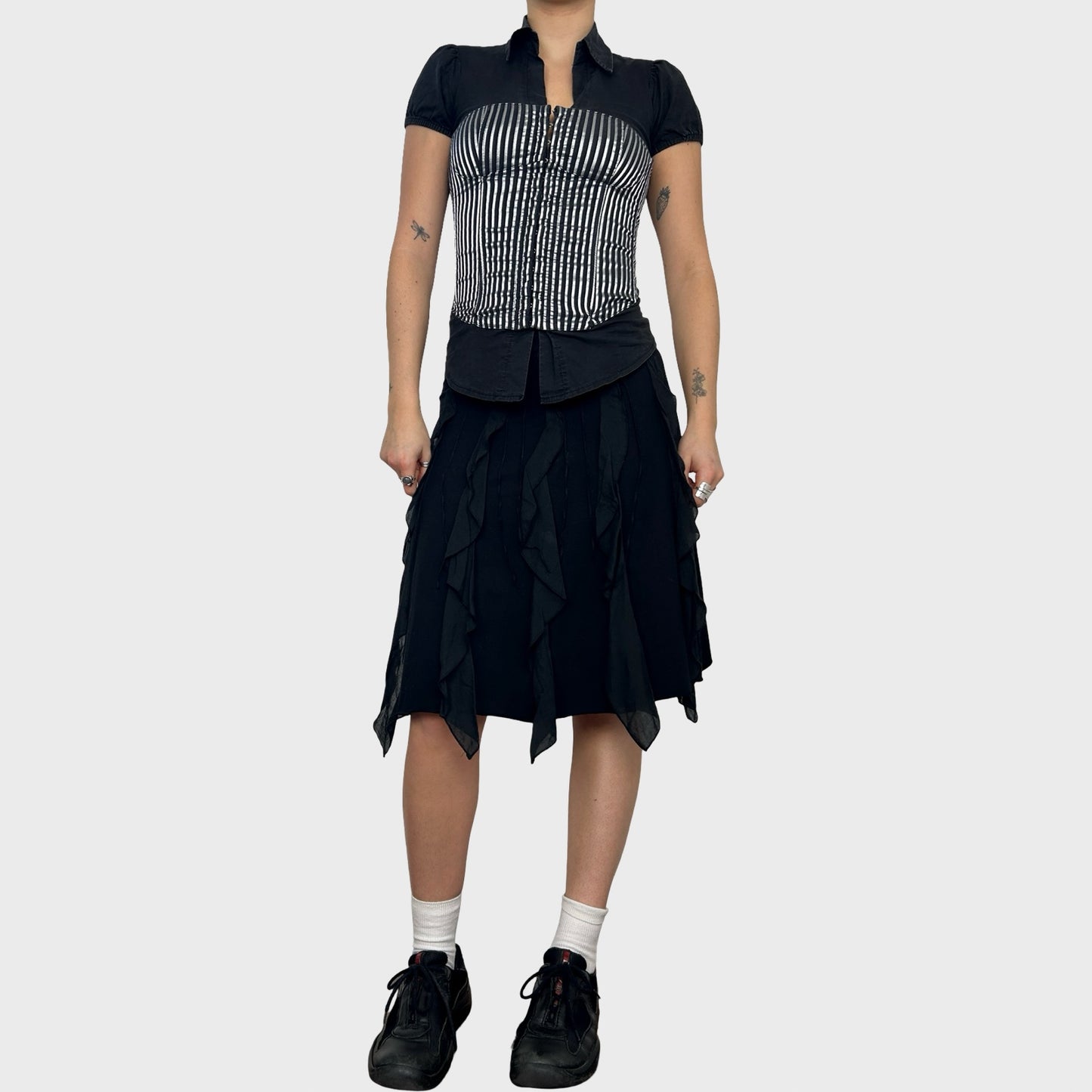 Cop Copine Black Frilly Midi Skirt - S