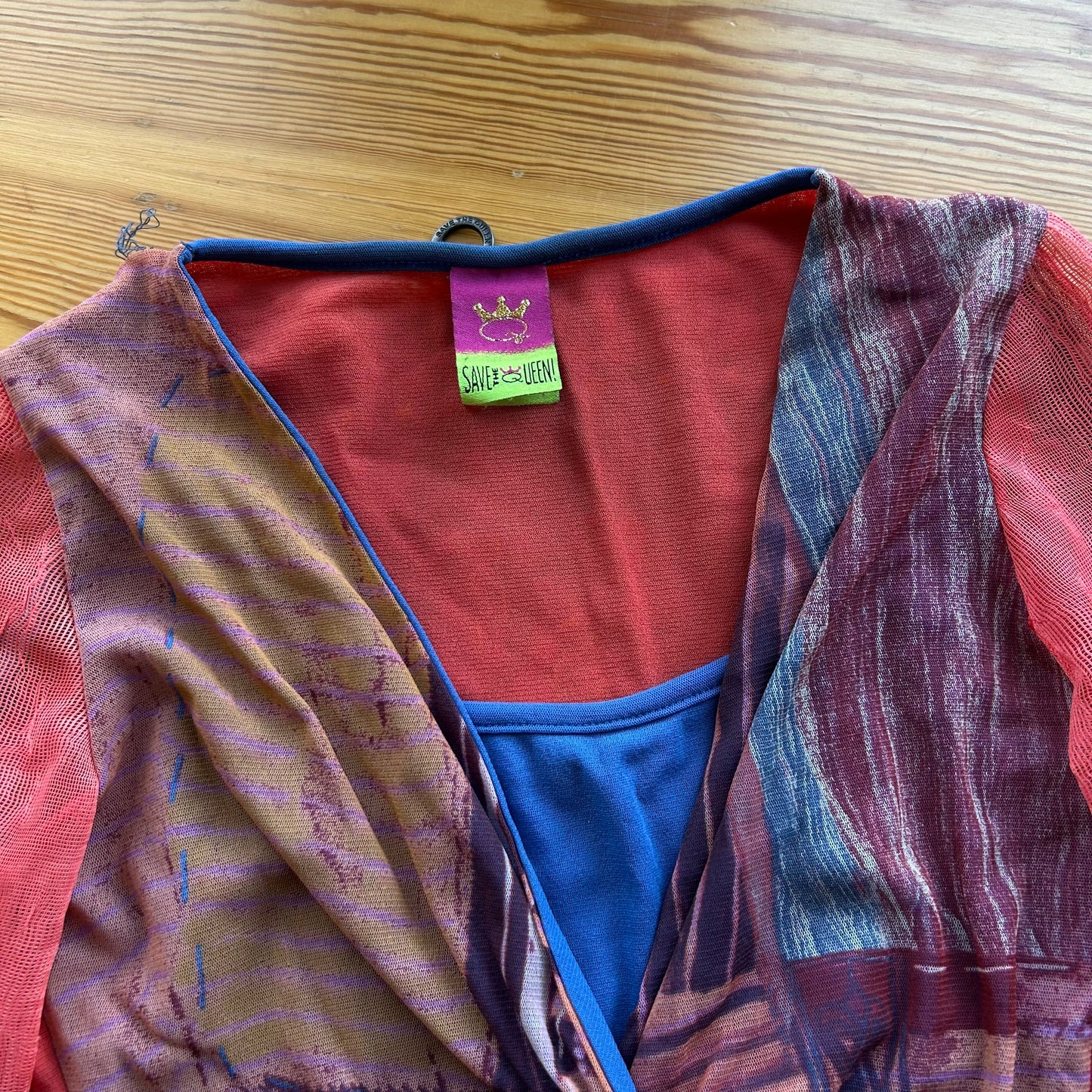 Save The Queen Graphic Mesh Split Hem Top - S