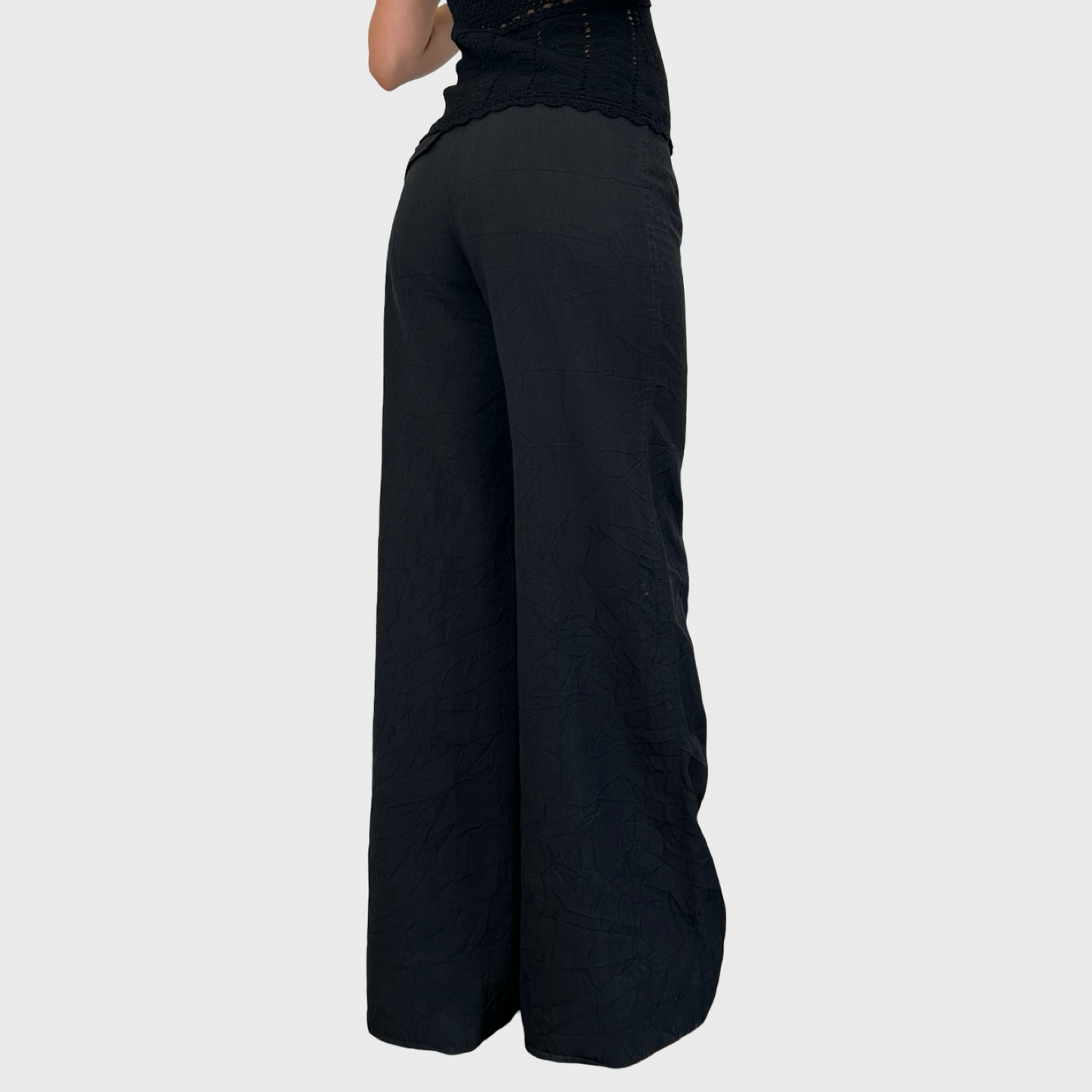 Cop Copine Black Lightweight Crinkle Trousers - M/L