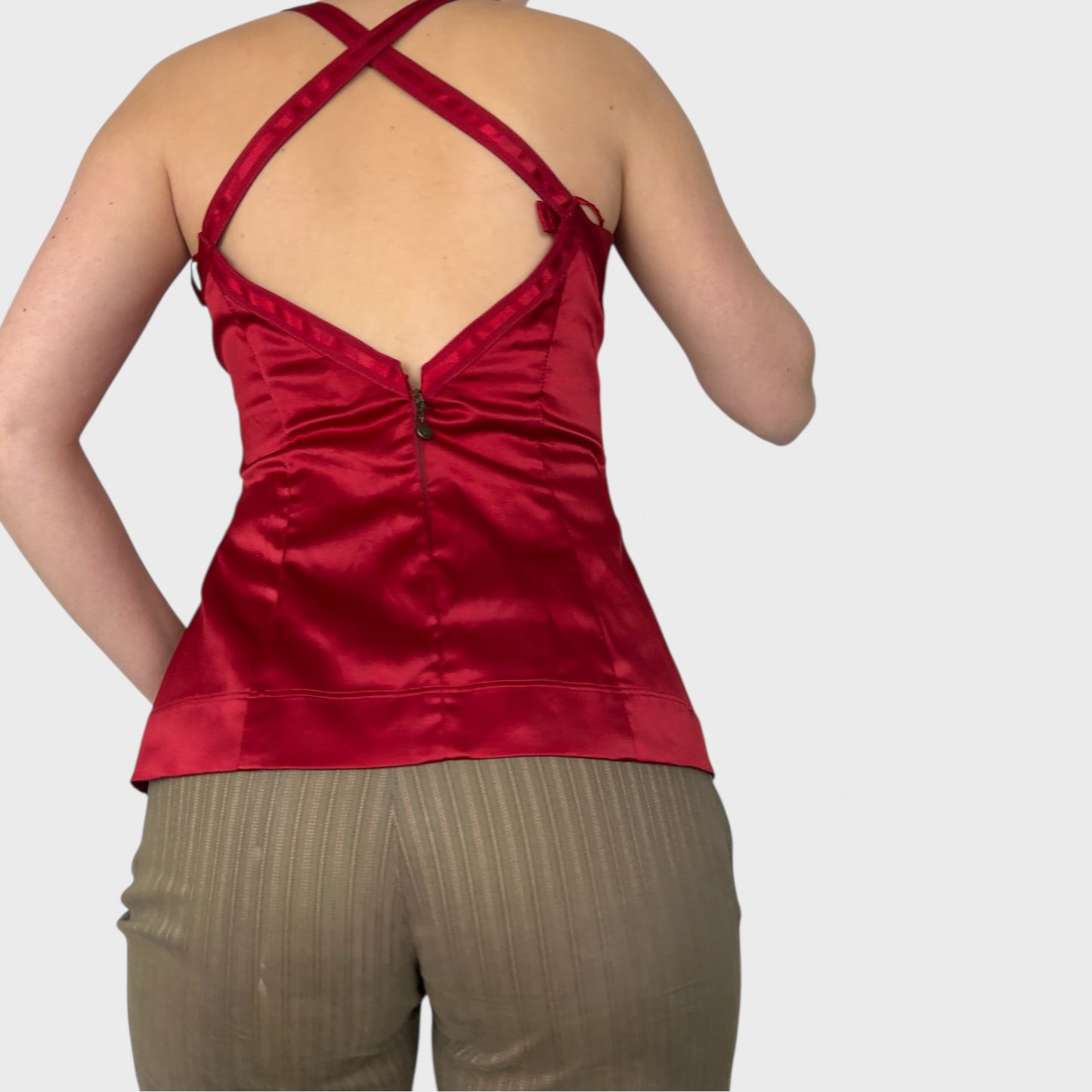 Roberto Cavalli Red Silk Halter Neck Top - M