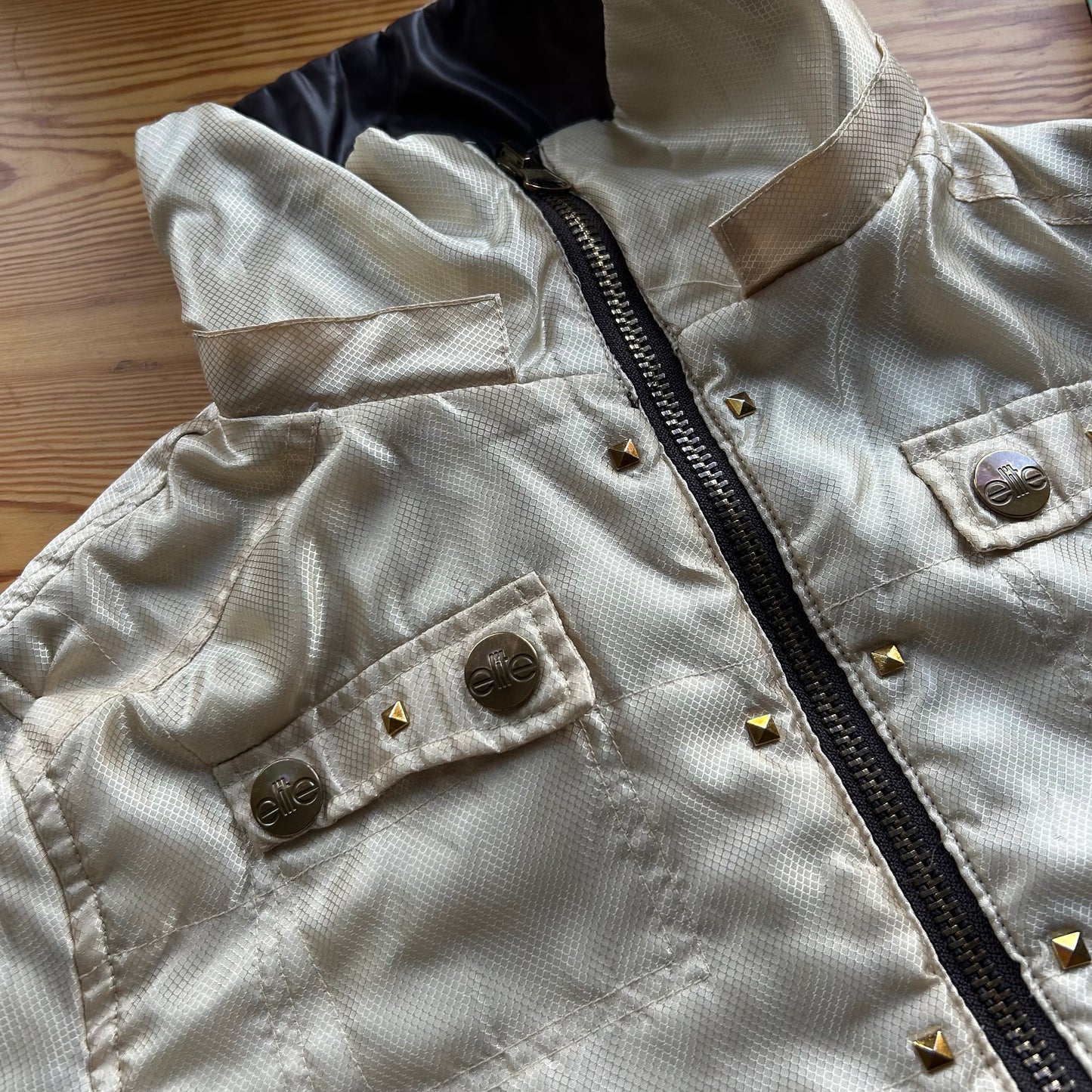 Reversible Brown & Beige Stud Bomber Jacket - S/M