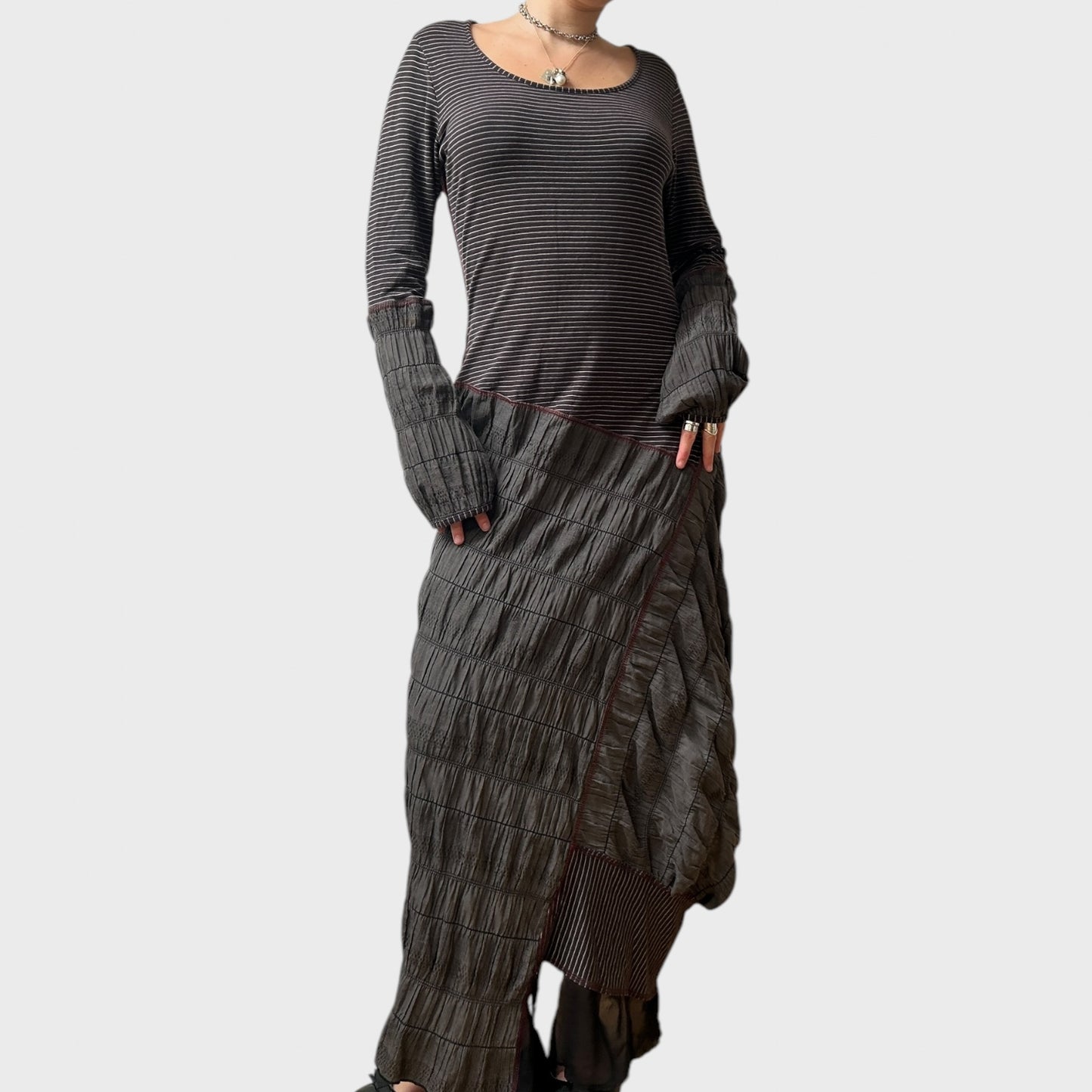 Vintage Cop Copine Striped Ruched Maxi Dress
