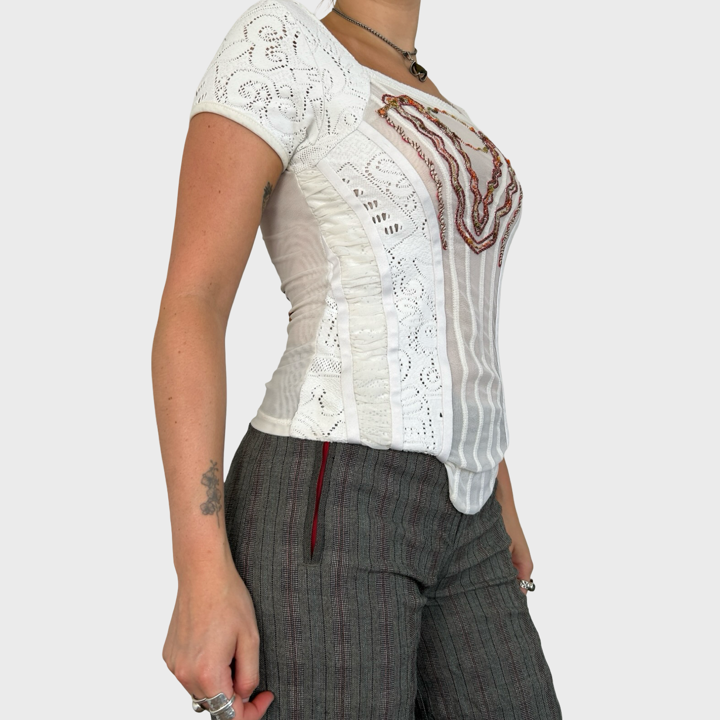 Save The Queen White Bi-Material Corset Style Top - S